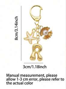 Golden Shell Starfish Bubble Initial A-Z Keychain, Exquisite Bag Pendant, Packaging Accessories, Mobile Phone Pendant, Car Pendant, Unique Mobile Phone Accessories, Simple Design, Suitable For Women's Wallets And Mobile Phone Accessories, Gifts For Friends, Family, Girlfriends, Outdoor Accessories - Multicolor - View 9