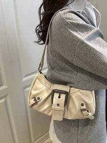 1pc Women's Vintage Riding Style Rivet Adjustable Strap Crossbody Bag, Large Capacity Soft Gradient Color Shoulder/Underarm Bag, Suitable For Work, Date, Party, Shopping, Wallet Storage, Suitable For Young Women, College Students, New White-Collar Workers, Office Workers. Very Suitable For Office, Campus, Work, Business, Commute, Outdoor Activities, Travel And Outings - Beige - View 4