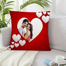 1pc Double-Sided Printed Rose & Heart Shape Customized Text/Photo Throw Pillow Cover, Soft Plush Fabric, Washable Zipper Design, Suitable For Valentine's Day, Anniversary, Wedding Gift (Inner Cushion Not Included), Romantic Personalized Pillow, Modern Style, No Power Required - LOVE - View 6