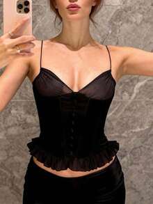 2026 New Mesh Corset-Style Strapless Top Designer-Inspired High-End Women's Wear Spring/Summer Collection - Black - View 5