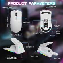 ATTACK SHARK X1 超轻无线游戏鼠标，带磁吸式 RGB 充电底座、防滑贴、PixArt PAW3395 Pro 传感器、40000 DPI、蓝牙/2.4GHz/有线三模式，适用于 PC 游戏玩家的光学电脑鼠标 - 彩色 - 查看 8