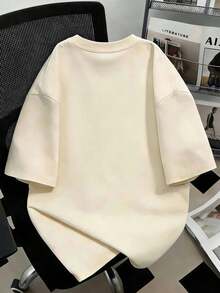 女士短袖创意小狗印花圆领T恤，休闲夏季款 - 杏色 - 查看 2