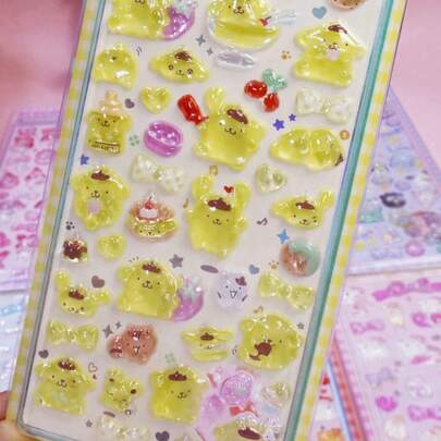 3D透明贴纸，可爱日系设计，梦幻甜美少女风，简约风格。可重复使用，高粘性背胶，粘贴不伤表面。可装饰手机、笔记本电脑、水瓶等。（颜色随机）