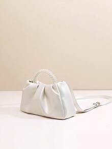 Elegant Pleated Pearly Cloud Crossbody & Handbag, Versatile & Chic Valentine's Day Gift - Silver - View 4