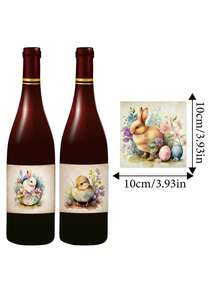 9 piezas Etiquetas adhesivas para botellas de vino de Pascua feliz con diseños impermeables de conejo, huevo y pollito para decoraciones de fiesta, decoración de mesa de temporada y regalos - multicolor - Ver 8
