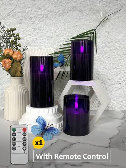 3pcs Set Flickering Flameless Candles, Battery Operated Candles With Remote Control Timer, Suitable For Centerpiece Decor, Christmas, Halloween, Valentine's Day, Dining Table, Room Decor, Wedding, Party, Gift, Holiday Atmosphere Lighting