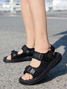 1 Pair Men's Lightweight, Simple, Fashionable Summer Sandals, New Style, Wear-Resistant, Breathable, Non-Slip, Beach Shoes - Black - View 13