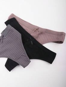 6 Pack Plus Size Women's Solid Color Underwear With Bow Decoration, Elegant T-Back Design For Daily Comfort And Style,Panties For Women Cotton,,Plus Size Summer - 彩色 - 查看 7