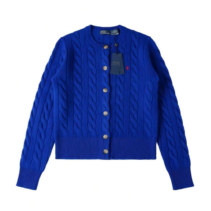Polo Ralph Lauren Classic Embroidered Wool Cardigan | Cable-Knit Cashmere Blend Crewneck Button-Front Sweater, Women's Timeless Knitwear - 藍色 - 查看 1