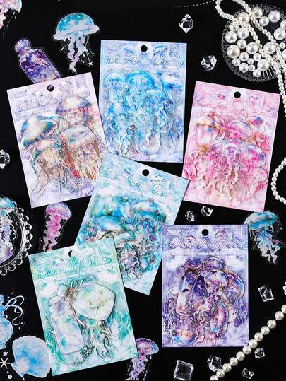 30pcs Ocean Theme Self-Adhesive Stickers, Made Of Waterproof PET Material, Suitable For DIY Crafts, Scrapbooking, Diary Stickers, Phone Case Decoration, Home Wall Decor, Bedroom Decor, Office Decor, Wedding Supplies, Wedding Decorations, Wedding Invitations