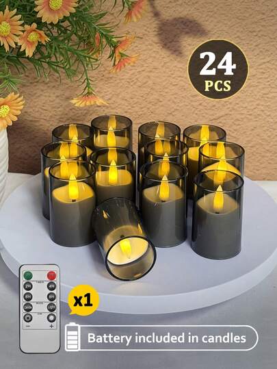 6/12/24个装无焰蜡烛灯，带定时器/遥控器，透明仿玻璃罩LED茶蜡，电池供电，定时无焰小蜡烛灯，适用于家居、婚礼、派对、万圣节、圣诞节、餐桌、节日中心装饰