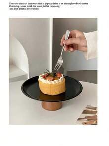 1 pièce Présentoir à gâteau en acier inoxydable avec base en bois, assiette de présentation de desserts, plateau multifonctionnel pour fruits, convient pour la décoration de table à manger, service à la maison et en cuisine, utilisation pendant le Ramadan - Noir - Voir 7