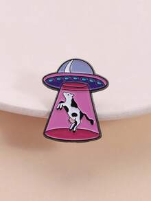 1枚趣味UFO飞船奶牛胸针珐琅别针科幻动物胸针背包翻领徽章时尚饰品礼物送朋友 - 彩色 - 查看 6