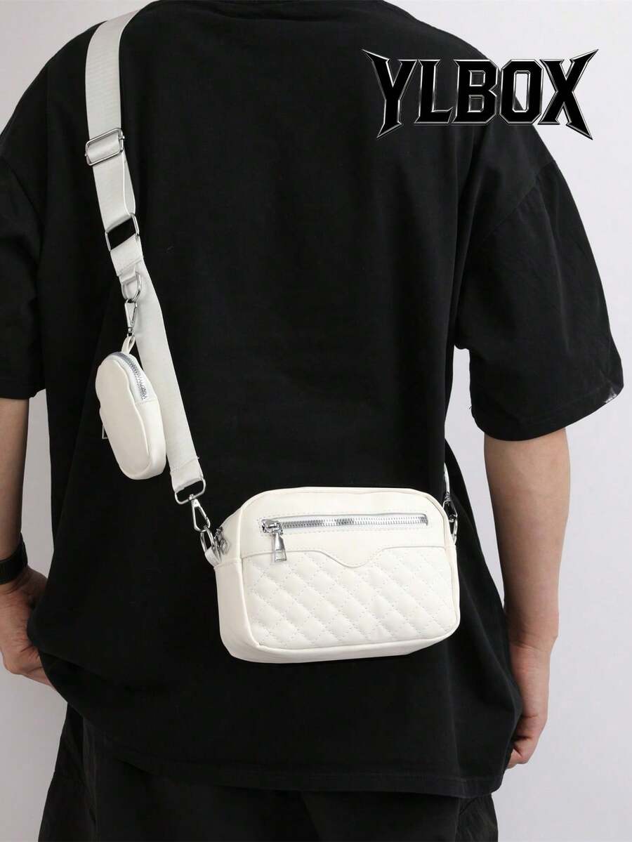 迷你男士绗缝方形零钱包包，手提包，书包，斜挎包，学生运动包，大学书包，多功能斜挎包，学生秋季斜挎包，旧钱，圣诞尖叫包，男士返校包，学生新生活用品，男士必备时尚男包，商务毕业包，男士小包，男士随身包，手拿包，手机包 - 白色 - 查看 1