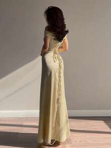 Women's Off-The-Shoulder Bodycon Maxi Dress | Sexy Party Evening Gown - Màu vàng - Xem 3