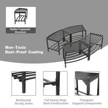 4-Piece Metal Backless Storage Bench Set, Weather-Resistant Curved Outdoor Bench & Plant Stand, Black - A - View 8
