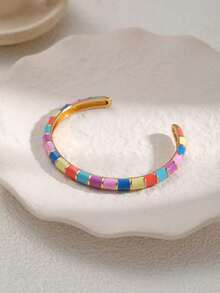 1 chiếc vòng tay nữ bằng thép không gỉ, mạ vàng, kiểu dáng tối giản hình tre, tráng men nhiều màu sắc, thích hợp cho các buổi hẹn hò, tiệc tùng và công sở. - vòng đeo tay - Xem 18