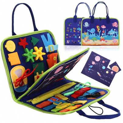 All-In-One Sensory Busy Board For Kids, 25 Educational Games Including Clock, Calendar & Alphabet Puzzles, Ideal Car & Airplane Travel Toy
