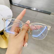 1PCS Fashion Half-Frame Business Elegant Reading Glasses Square Round Metal Texture High-Definition Reading Eye Protection Multiple Colors And Degrees Available - Gọng kính gọng đồi mồi - Xem 5