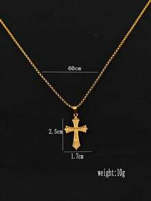 1pc New Fashionable Stainless Steel Titanium Steel Men's Cross Pendant Necklace, Suitable For Daily Wear And As A Gift - Yellow Gold - View 5