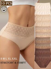 10条装刺绣花卉蕾丝高腰女士内裤 - 彩色 - 查看 5