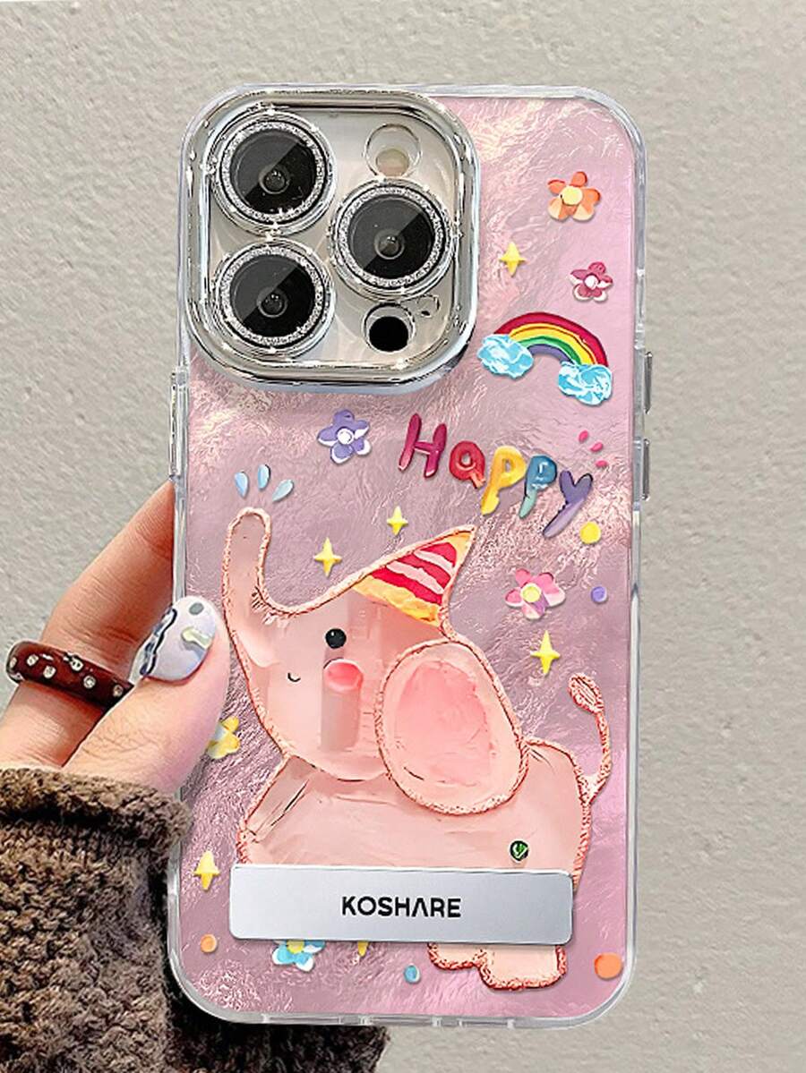 1个烫金大象手机壳，适用于苹果11/12/13/14/15/16/17 Pro Max - 粉色 - 查看 1