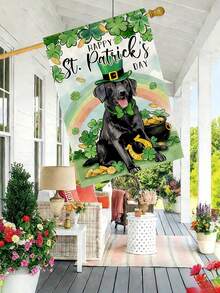 1pc St. Patrick's Day Clover Garden Flag, Double-Sided 30x45cm, Outdoor Small Welcome Green Clover Holiday Yard Flag - Green Hat Dog - View 7