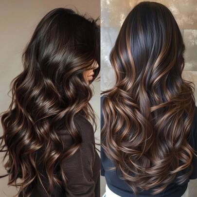 24 Inch Ombre Brown Layered Wavy Wig - Synthetic Gradient Dark Brown To Light Brown, Long Curly Wavy Style, Natural Look For Daily Wear And Party, Hair Accessory For Natural Styling And Dyeing