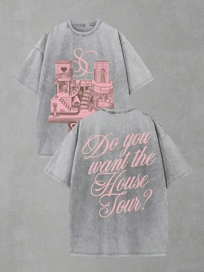 Y2K House Tour Slogan Graphic Men's Crew Neck Short Sleeve T-Shirt - Soft Washed Cotton, Viral Pop Culture Vibe Perfect For Concert Outfits & Daily Casual | Men's Pullover Tee, Graphic Tee, Street Fashion, Gifts For Pop Fans, Mens Clothes, Camisas Para Hombre, Hombres