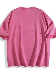 1 PcsWomen's Retro Rose And Newspaper Cartoon Letter Pattern Prints On The Street, Korean-Style Comfortable Retro Fashion Commuting Versatile Y2k Women's Clothing, Regular Niche Punk Style Black Fitted Round-Neck Short-Sleeved Washed T-Shirt, Washed Retro Series Comfortable Pure Cotton T-Shirt, Easily Create Retro Casual Wear, Suitable For Daily Commuting, Leisure Outings, Daily Outfits, Classic Retro Style Women's Clothing - 玫紅色 - 查看 2