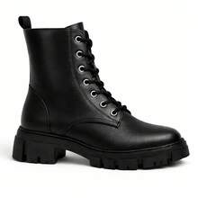 Women's Black Ankle Boot With Chunky Sole, Mid-Calf, Thick Sole, And Modern Design For Urban Looks - Black - View 5