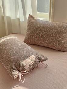 3件套100%涤纶春夏新款花卉图案床上用品套装，2个蝴蝶结枕套+1个被套（不含床单） - 彩色 - 查看 6