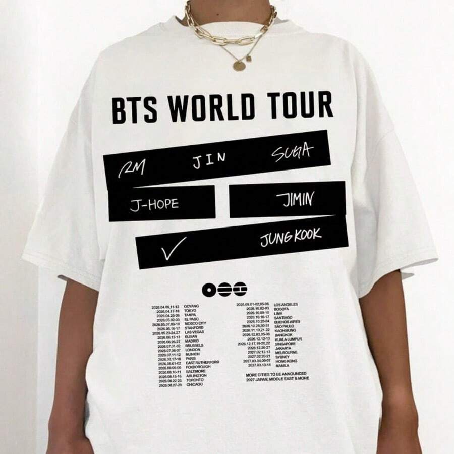 B.T.S World Tour Shirt 2026 Design_ Concert Tour Dates Png, B.T.S IS Back Digital Download - trắng - Xem 1