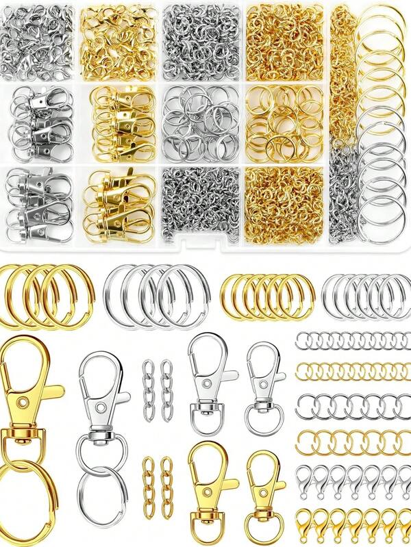 1000+ Stück Gold- und Silberfarben DIY Schmuckzubehör Set mit Karabinerverschlüssen, offenen Sprengringen, Verlängerungsketten, Armband- und Halsketten Bastelzubehör für kreatives Schmuckdesign, vielseitige Komponenten für DIY Projekte, ideal für Heimstudio, Hobbykünstler und kleine Unternehmen, die robuste Metallbeschläge und umfassendes Bastelzubehör für Modeaccessoires benötigen