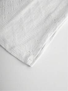 Perforated Embroidery Square Neck T-Shirt, Casual Short Sleeve Pleated Front Top, Women Apparel For Spring/Summer - White - View 8