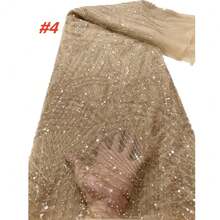 Premium African Sequin Embroidered Lace Fabric, High Quality Nigerian Wedding Bride Embroidered French Net Lace Fabric For Sewing - A - View 6