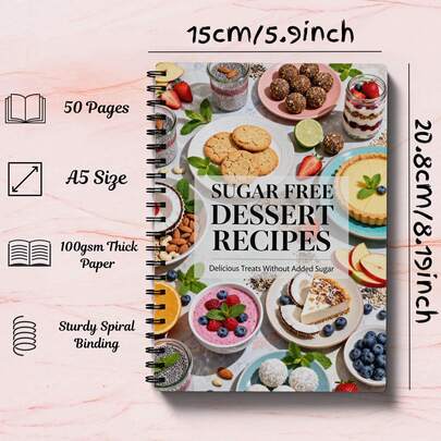 Cuaderno de recetas de postres sin azúcar - Dulces fáciles sin azúcar para pérdida de peso, diabéticos, alimentación saludable, personas mayores y familias ocupadas | Dulces bajos en calorías y sin culpa con ingredientes sencillos y pasos rápidos