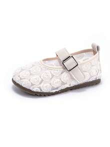 1双玫瑰花图案网眼公主鞋，软底防滑，深受女婴喜爱 - 米色 - 查看 7
