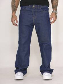 Calça Balao Jeans Masculina Oversize Perna Larga sem Elastano - Azul - Visão 3