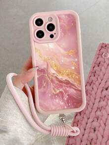 Pink Marble Gold Foil Painted Textured Hollow Agate Phone Case, Compatible With IPhone 14, 14 Pro, 14 Pro Max, 13, 13 Pro, 13 Pro Max, 11, 11 Pro Max, 12, 12 Pro, 12 Pro Max, XR, XS, 15, 15 Pro, 15 Pro Max, 16, 16 Pro, 16 Pro Max, 17, 17 Pro, 17 Air, 17 Pro Max, Galaxy S24, A04, A12, A13, A14, A23, A24, A32, A33, A51, A52, A53, A54, A72, S20 FE, Compatible With Redmi 9, Compatible With Redmi 9A, Shockproof Phone Case Cover - Multicolor - View 2