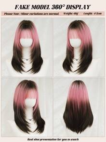 NAMM 20英寸时尚齐肩假发，女士款，深根粉色渐变黑色直发假发，蓬松饱满的机器高密度合成纤维分层假发，适合女孩日常、街头穿搭、音乐节派对摄影等场合，也适合万圣节角色扮演、动漫或服装造型。 - 漸層粉紅色 - 查看 7