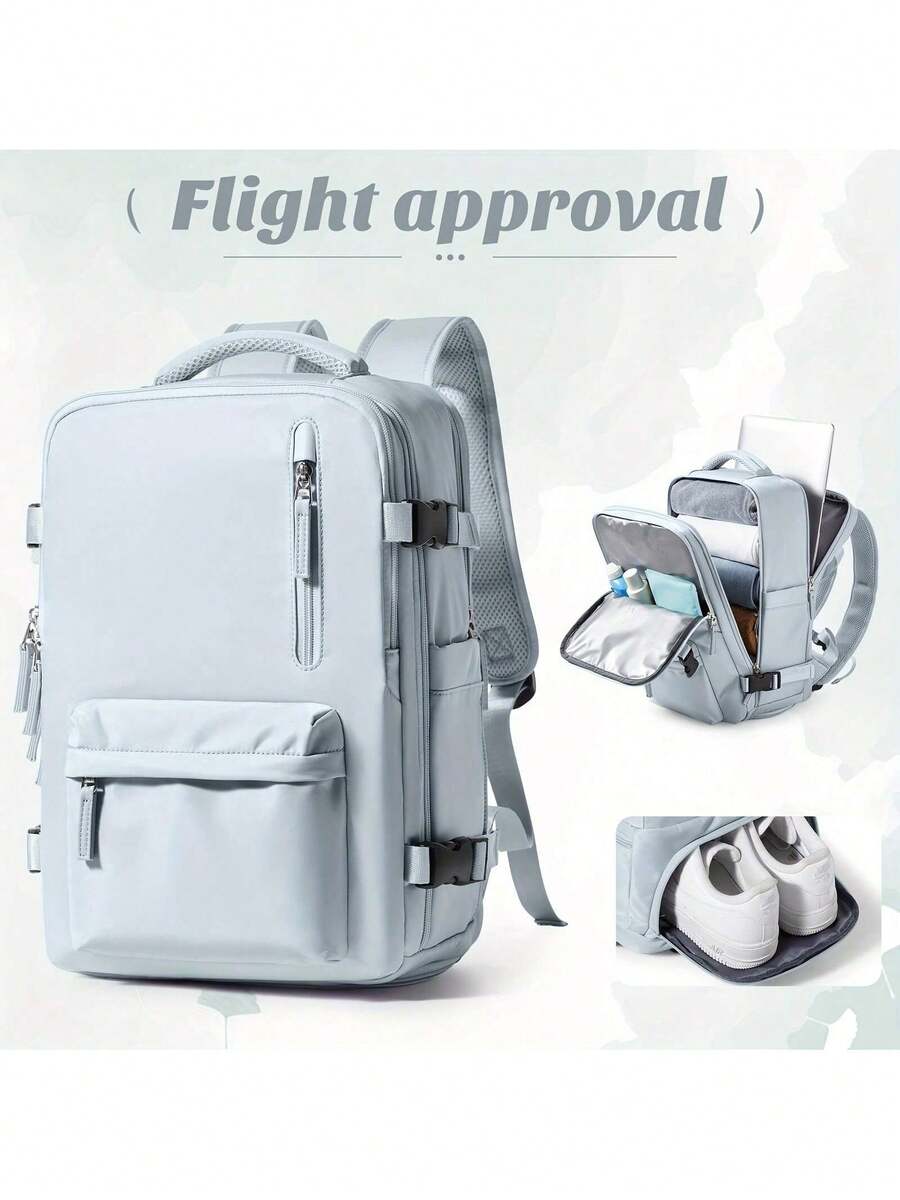 17-Inch Laptop Business Work Waterproof Backpack, Large Travel Backpack For Both Men And Women, Handbag, With Laptop Compartment, Suitable For Carry-On Luggage, Carry-On Luggage Box, Super Large Travel Backpack, Suitable For Business Trips, Travel Bag, Suitable For School, Suitable For Both Men And Women. - 淺藍色 - 查看 1