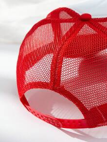 1pc Men's Red & White Artistic Text Print Casual Adjustable Baseball Mesh Cap, Suitable For Outdoor, Travel, Beach, Party, Fishing, Gift,Summer,Holiday - Red and White - View 3