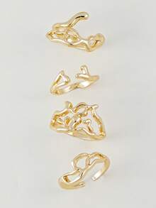 4pcs/Set Creative Water Drop Design Stackable Geometric Rings, Women Daily, Date, Party, Festival Gift Accessories - Yellow Gold - View 4