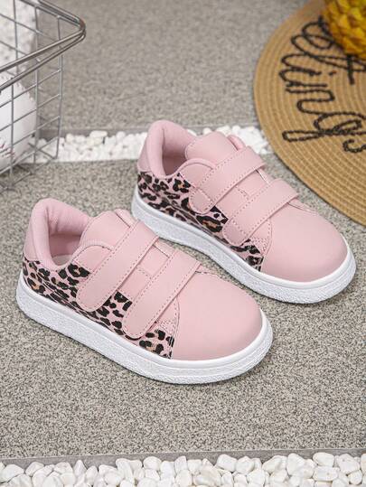 1 Pair Unisex Children Flat Sports Shoes, Fashionable Leopard Print Contrast Color Casual Comfortable Soft Sole Lightweight Sneakers For Daily Wear, Outdoor, School, Non-Slip