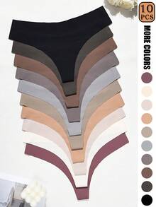 Conjunto de 10 tangas sin costuras para mujeres recomendado - bragas de mezcla de nylon suaves y cómodas, degradado marrón-púrpura multicolor, diseño elástico de cintura baja, ropa interior cómoda que no se ve a través| Estilo minimalista| Mezcla de Nylon Elástico ¡Lo Mejor de la Temporada! - Multicolor - Ver 4