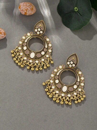 一对优雅复古风水滴耳环，精致的油滴装饰铃铛流苏耳环，适合女性日常或派对佩戴，节日珠宝配饰