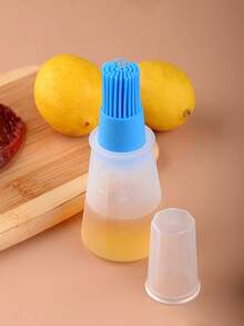 Heat-Resistant Silicone Oil Brush With Bottle Cap, Baking & Grilling Oil Dispensing Brush With Measurement Scale - Multicolor - View 4