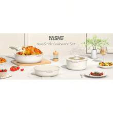 YASHE 9pcs Pots And Pans Sets With Removable Handles, Non-Stick Cookware Set, White Granite Induction Cookwar, Stackable And Space-Saving Design - Variant - View 7