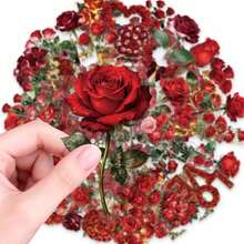 56款婚礼装饰玫瑰贴纸套装，珍珠点缀和心形PET贴纸，适用于浪漫项目、邀请函和礼品标签，透明全息贴纸 - 56 - 查看 1